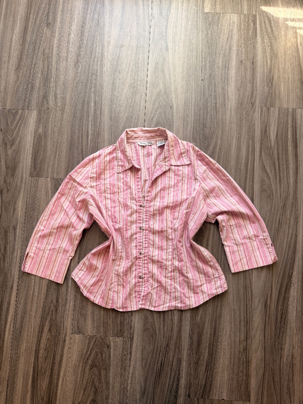 Vintage Y2K Quizz Pink Striped Hook & Eye Front Stretch Top PM McBling Coquette